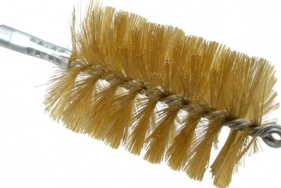 Double Stem/Single Spiral Tube Brush: 3" Dia, 8" OAL, Brass Bristles