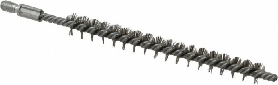 Double Stem/Single Spiral Tube Brush: 5/16" Dia, 4-1/2" OAL, Stainless Steel Bristles