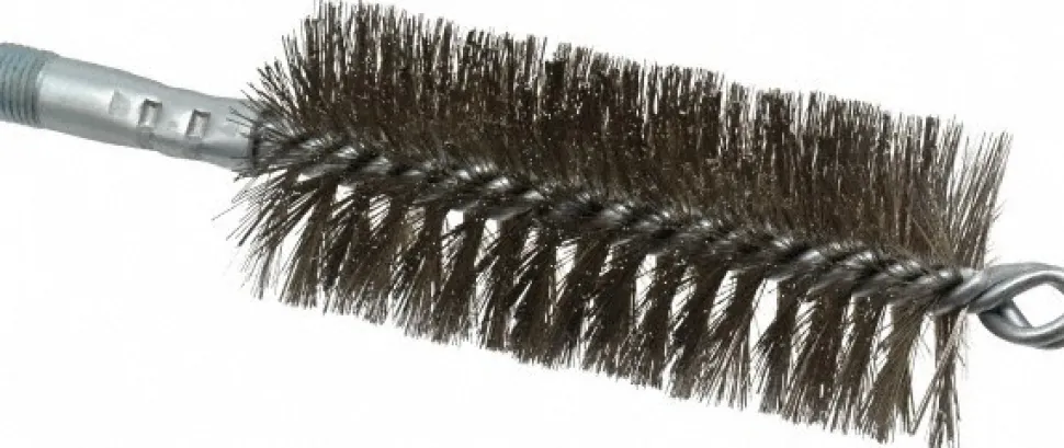 Double Stem/Spiral Tube Brush: 2" Dia, 7-1/4" OAL, Stainless Steel Bristles