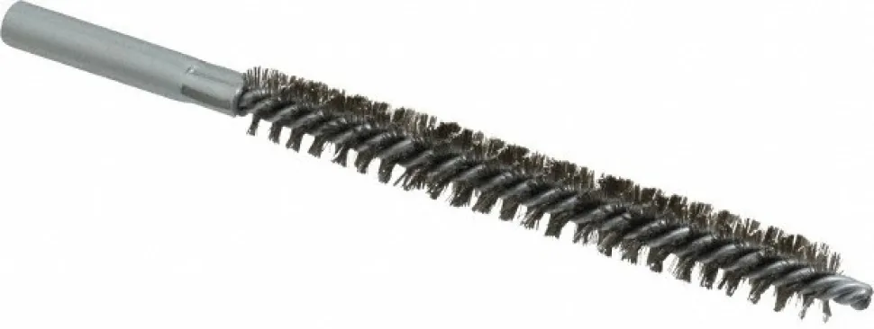 Double Stem/Spiral Tube Brush: 1/2" Dia, 6" OAL, Stainless Steel Bristles