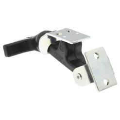 Draw Door Latch: 2.438" OAW, 1-1/4" OAH, Aluminum (Rivet), EPDM Rubber (Handle) & 1010 Steel (Keeper & Bracket)