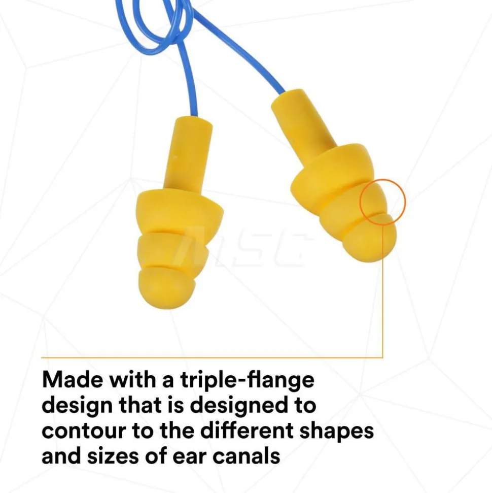 Earplugs: 25.00 dB, Plastic, Flanged, Push-In, Corded