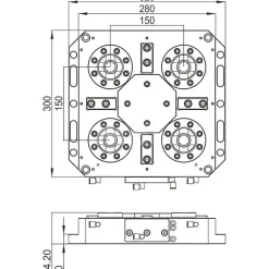 EDM Chucks: Chuck Size: 320mm x 300mm x 64.2mm; System Compatibility: Erowa UPC; Actuation Type: Pneumatic; Material: Stainless Steel