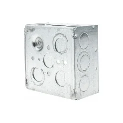 Electrical Junction Box: Steel, Square, 4" OAH, 4" OAW, 2-1/8" OAD, 2 Gangs