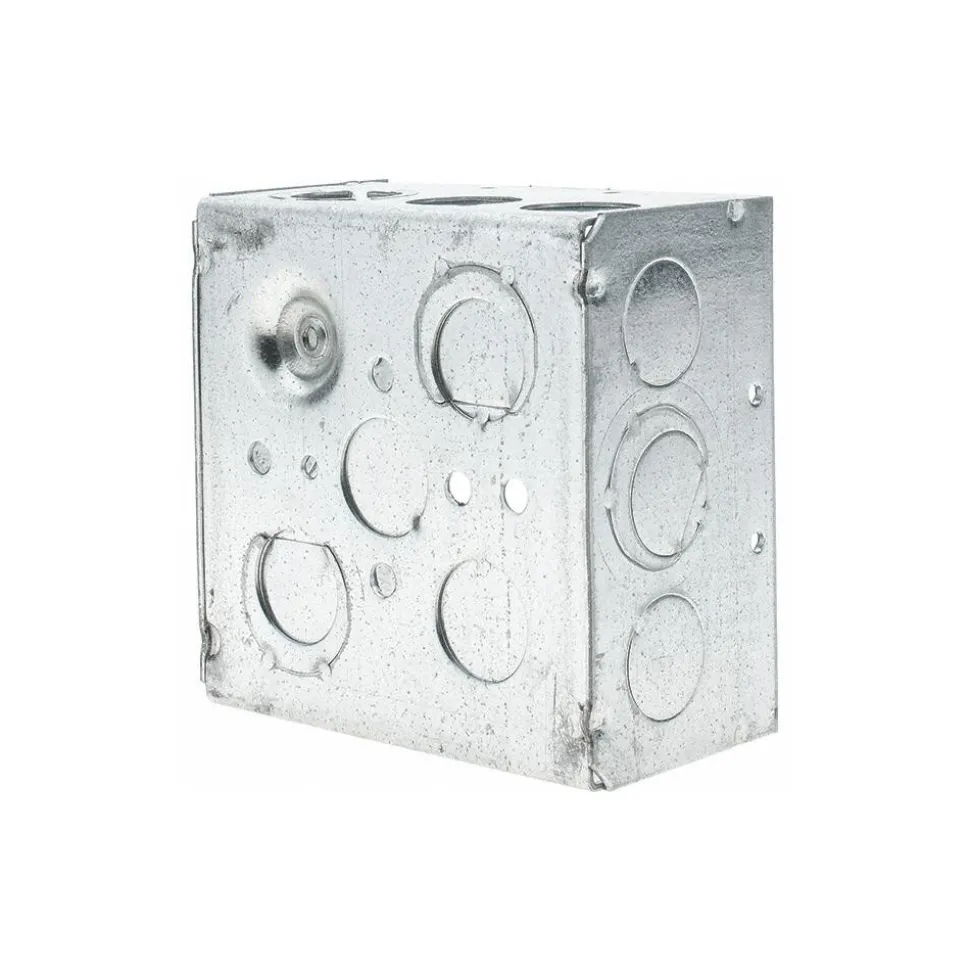 Electrical Junction Box: Steel, Square, 4" OAH, 4" OAW, 2-1/8" OAD, 2 Gangs