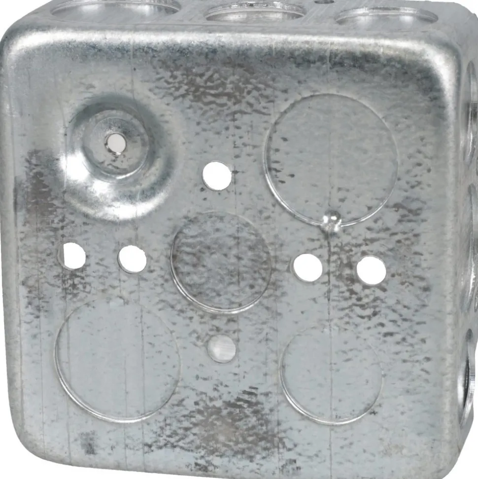 Electrical Junction Box: Steel, Square, 4" OAH, 4" OAW, 1-1/2" OAD, 2 Gangs