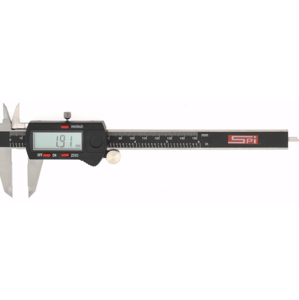 Electronic Caliper: 150.00 mm, 6", 0.0100 mm, 0.0005" Resolution, +/-0.04 mm, +/-0.0015" Accuracy, Stainless Steel