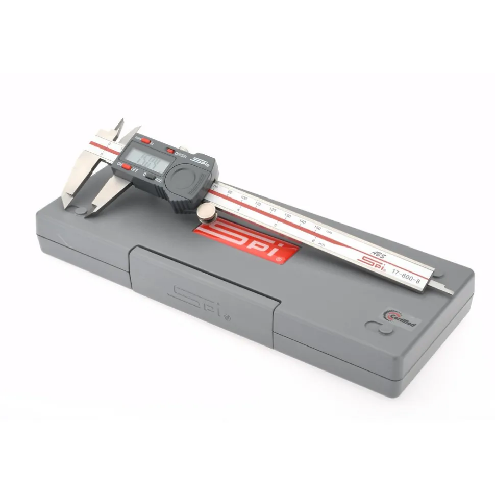 Electronic Caliper: 150.00 mm, 6", 0.0100 mm, 0.0005" Resolution, +/-0.02 mm, +/-0.0010" Accuracy, Calibrated, Data Output, Stainless Steel