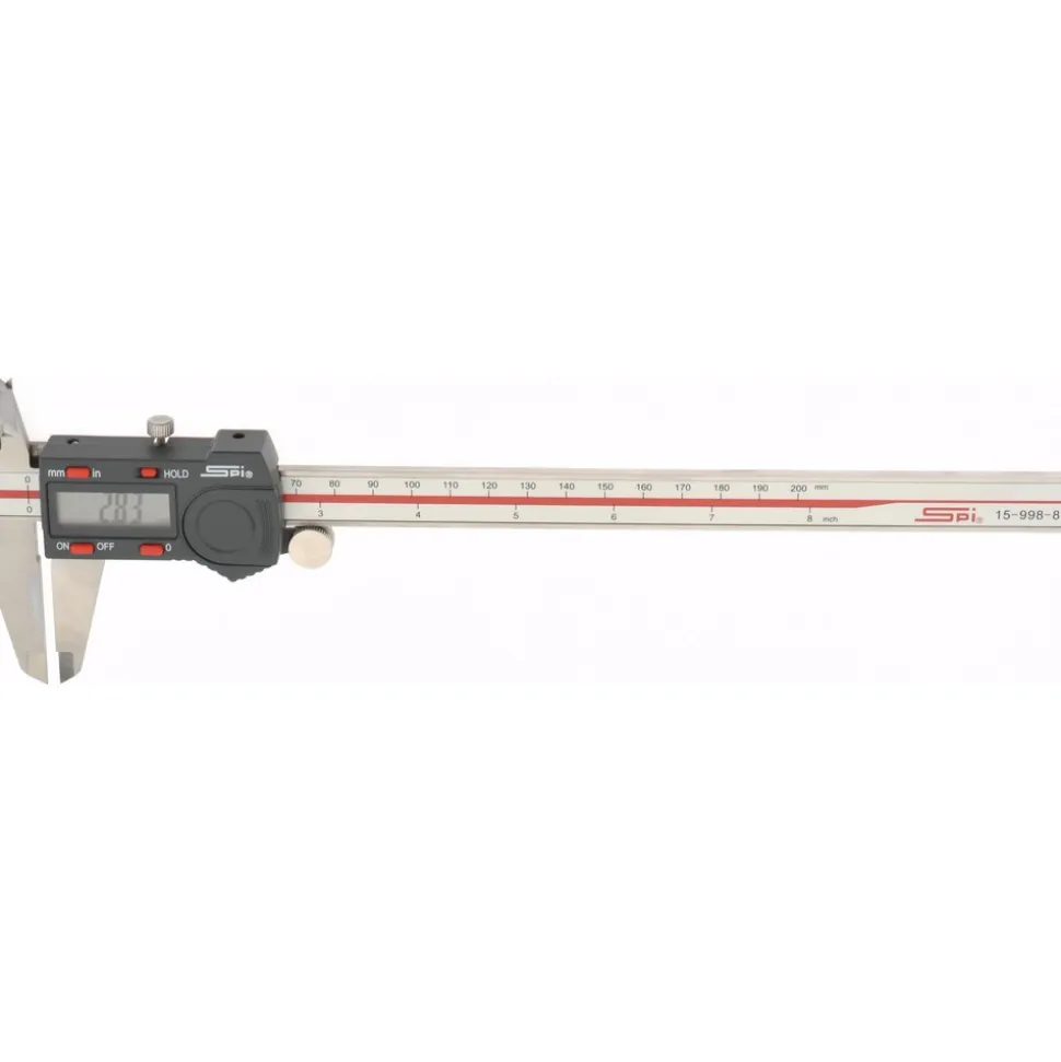 Electronic Caliper: 200.00 mm, 8", 0.0100 mm, 0.0005" Resolution, +/-0.03 mm, +/-0.0015" Accuracy, Calibrated, Stainless Steel