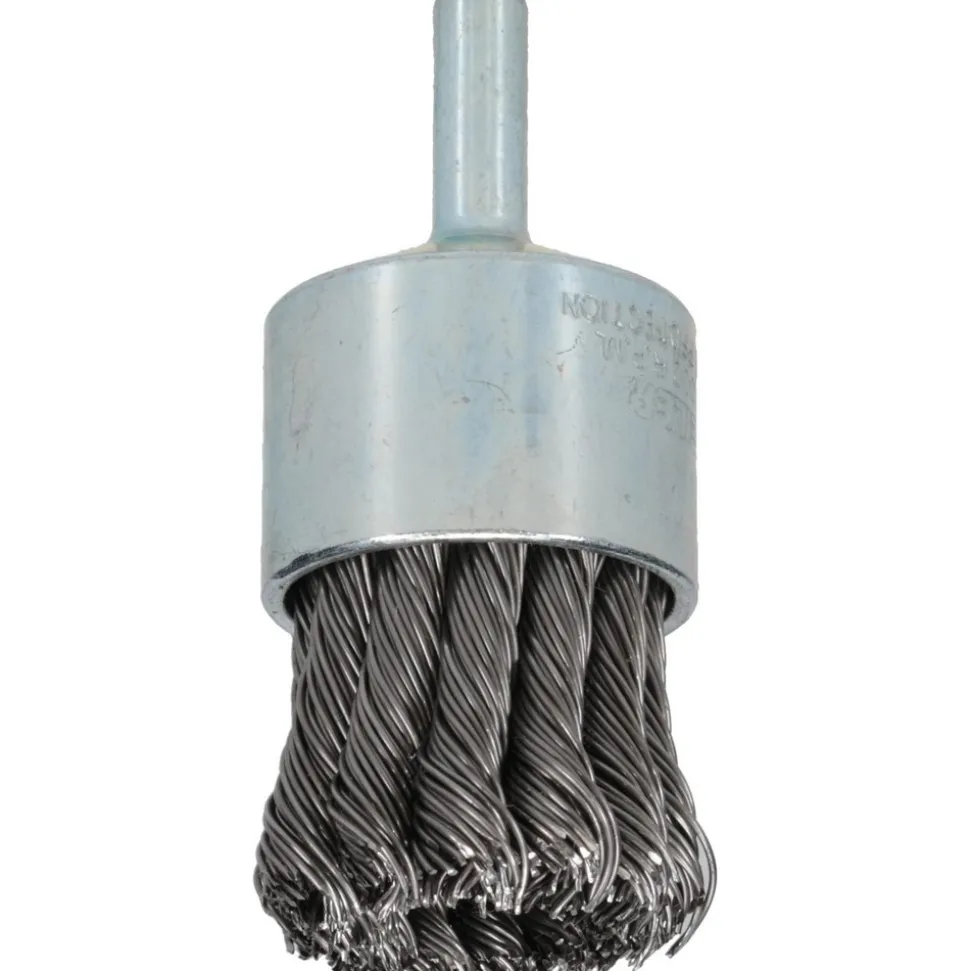 End Brush: 1-1/8" Dia, Steel, Knotted Wire