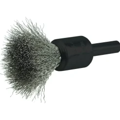 End Brushes: 1/2" Dia, Stainless Steel, Crimped Wire