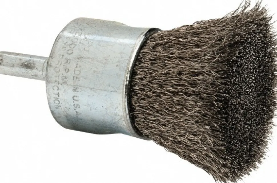 End Brushes: 1" Dia, Stainless Steel, Crimped Wire