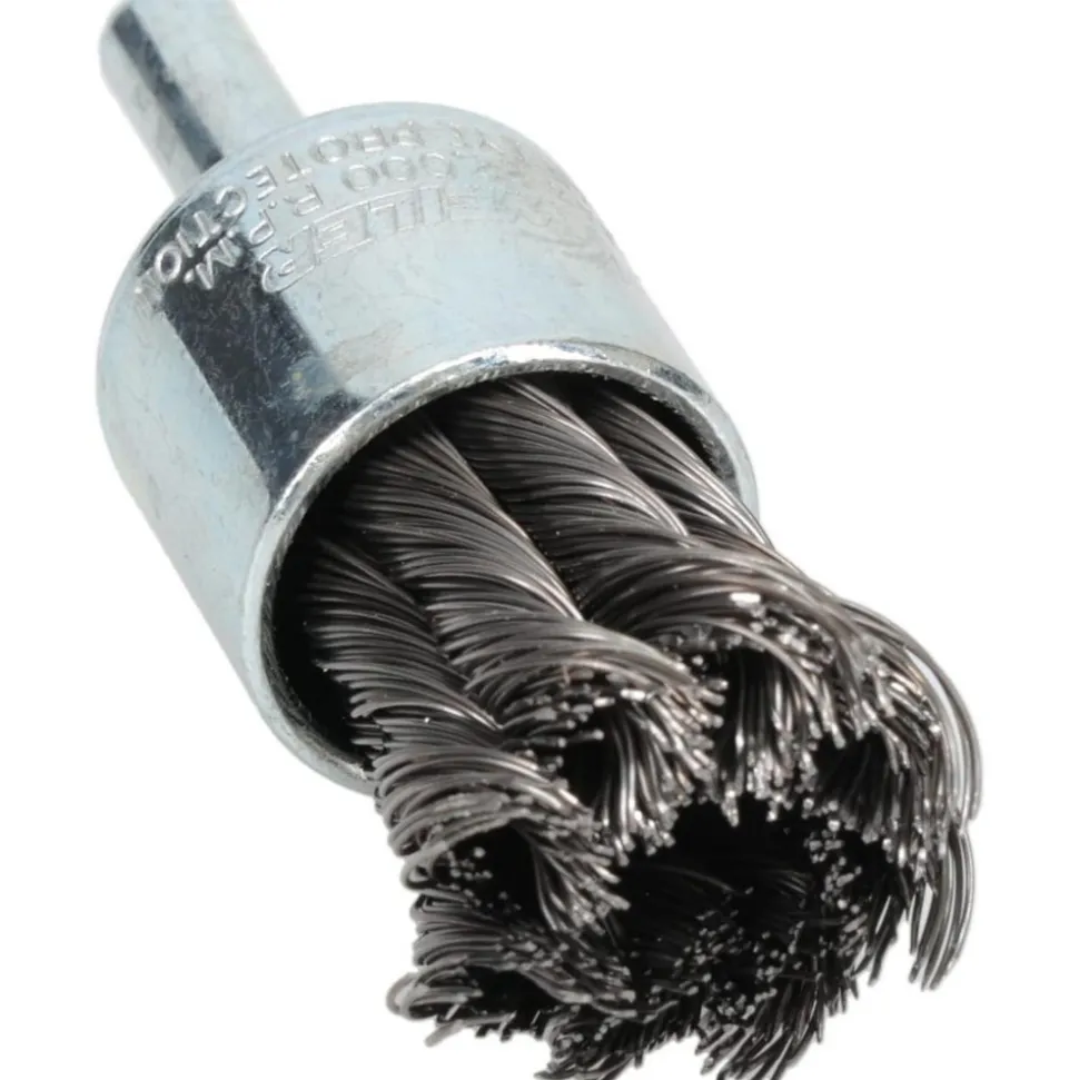 End Brushes: 3/4" Dia, Steel, Knotted Wire
