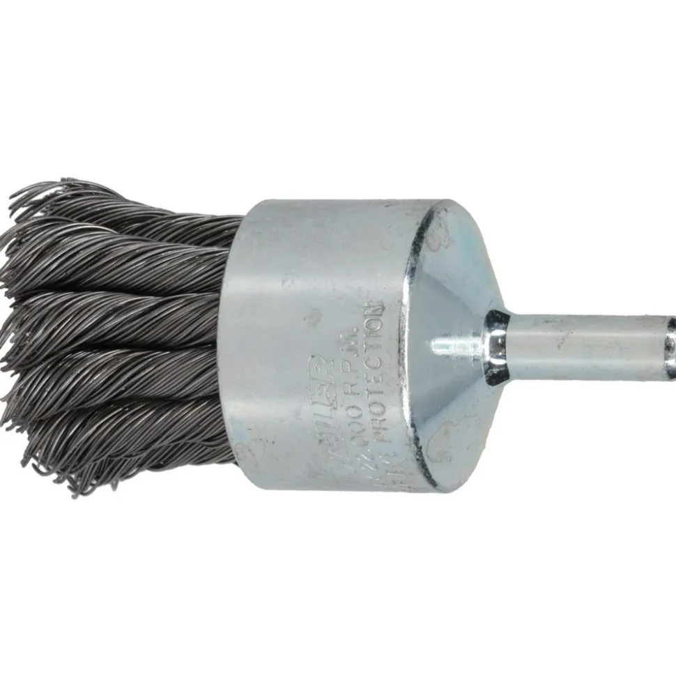 End Brushes: 1-1/8" Dia, Steel, Knotted Wire