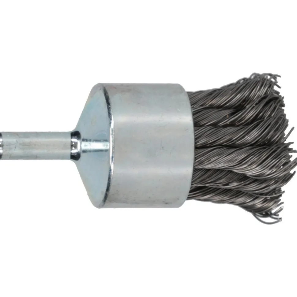 End Brushes: 1-1/8" Dia, Steel, Knotted Wire