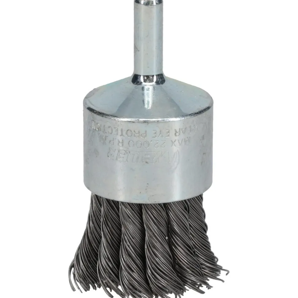 End Brushes: 1-1/8" Dia, Steel, Knotted Wire