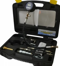 Engine Compression Test Kits; Type: Digital; Application: Diesel; Compression Testing; Features: Standard 9V Battery; Display Values in psi, bar and kPa; Grease and Oil Resistant Gauge; Sealed; Backlit LC Display; Automatically Shuts Off after 3 min Non-Use; Number of Pieces: 10