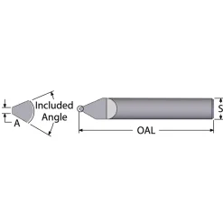 Engraving Cutter: 60 °, 0.009" Dia, 0.009" Tip Dia, Conical Point, Solid Carbide