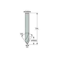 Engraving Cutter: 60 °, 0.008" Dia, 0.008" Tip Dia, Conical Point, Solid Carbide