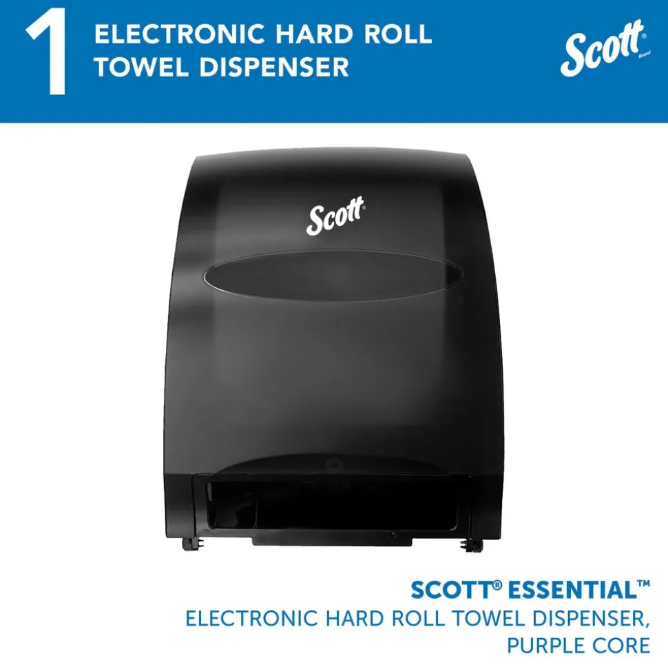 Essential Automatic Hard Roll Towel Dispenser, Black, for Purple Core Scott Roll Towels, 12.70" x 15.76" x 9.57"