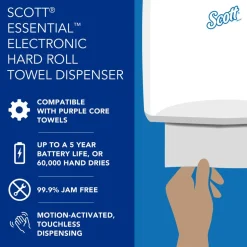 Essential Automatic Hard Roll Towel Dispenser, Black, for Purple Core Scott Roll Towels, 12.70