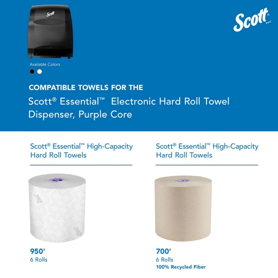 Essential Automatic Hard Roll Towel Dispenser, Black, for Purple Core Scott Roll Towels, 12.70" x 15.76" x 9.57"