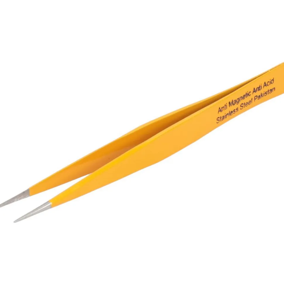 5" E-Z Pik Tweezers: Style AA, Yellow, Strong, Pointed Tips