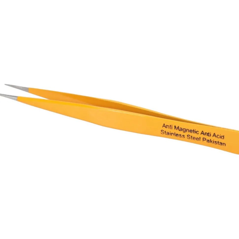 5" E-Z Pik Tweezers: Style AA, Yellow, Strong, Pointed Tips
