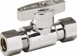Female Compression 3/8 Inlet, 125 Max psi, Chrome Finish, Brass Water Supply Stop Valve