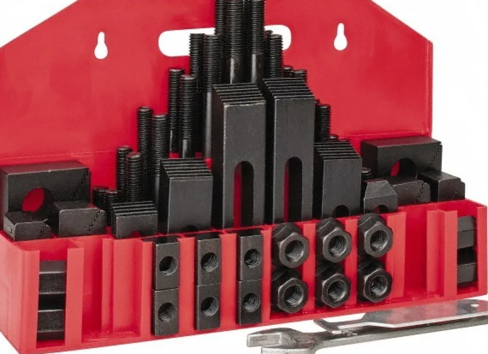 Fixture Clamp Step Block & Clamp Set: 52 Pc, 1/2-13 Stud Thread, 5/8" T-Slot, 1" Step Block Width