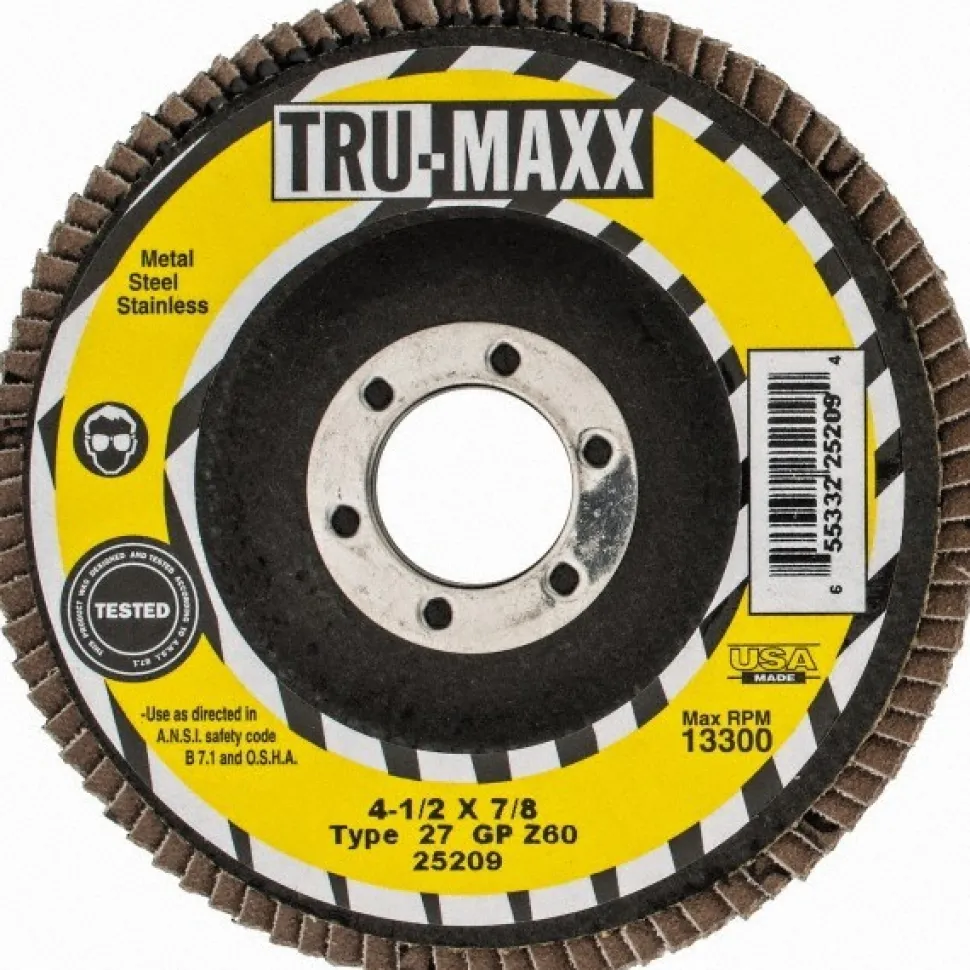 Flap Disc: 4-1/2" Dia, 7/8" Hole, Zirconia Alumina, Type 27