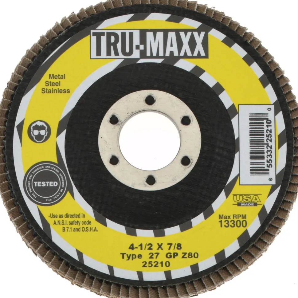 Flap Disc: 4-1/2" Dia, 7/8" Hole, Zirconia Alumina, Type 27