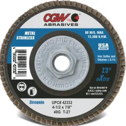 Flap Disc: 4-1/2" Dia, Zirconia Alumina, Type 27