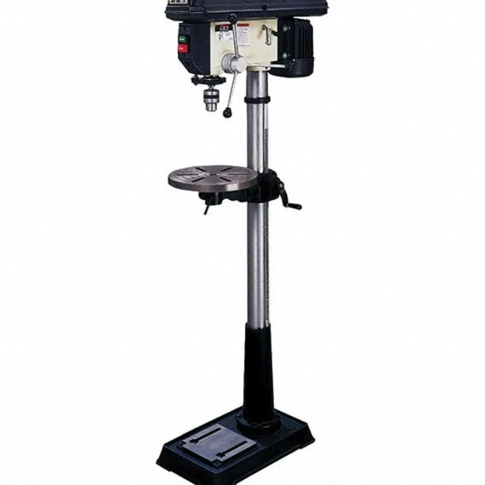 Floor Drill Press: 16-1/2" Swing, 0.75 hp, Step Pulley Drive, 115 & 230 V, 1 Phase