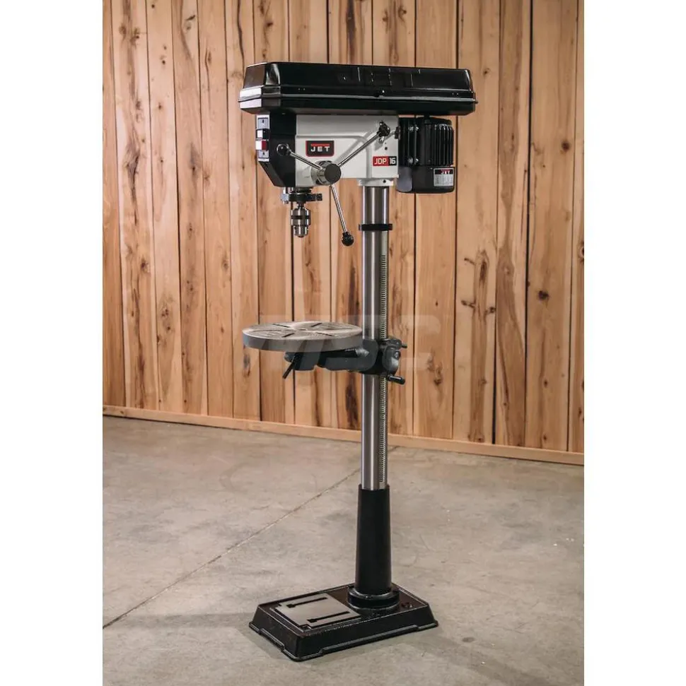 Floor Drill Press: 16-1/2" Swing, 0.75 hp, Step Pulley Drive, 115 & 230 V, 1 Phase