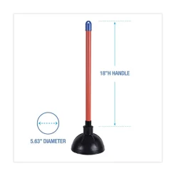Force Cups & Plungers: Cup Diameter: 5-5/8; Handle Length: 18 in, 18