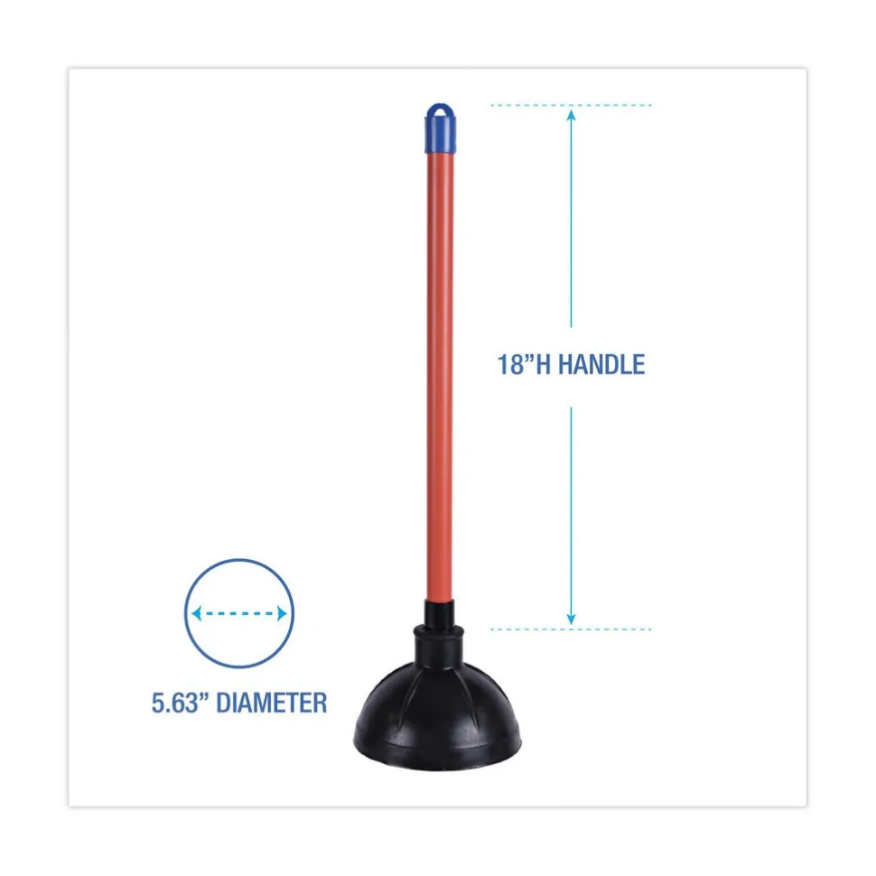 Force Cups & Plungers: Cup Diameter: 5-5/8; Handle Length: 18 in, 18