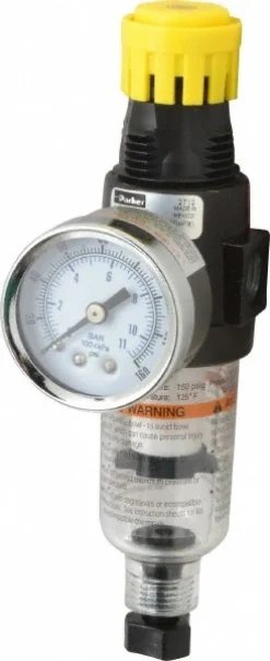 FRL Combination Unit: 1/4 NPT, Miniature, 1 Pc Filter/Regulator with Pressure Gauge
