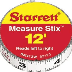 12 Ft. Long x 1/2 Inch Wide, 1/32 and 1/16 Inch Graduation, White, Steel Adhesive Tape Measure