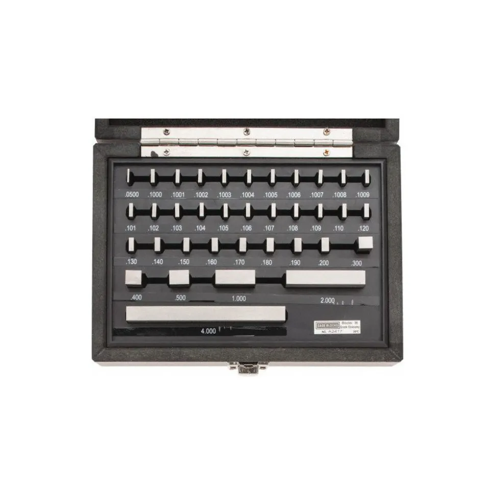Gage Block Set: 0.05 to 4'' Range, 36 Pc, Economy Grade, Steel