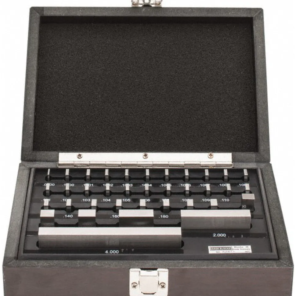 Gage Block Set: 0.05 to 4'' Range, 36 Pc, Economy Grade, Steel