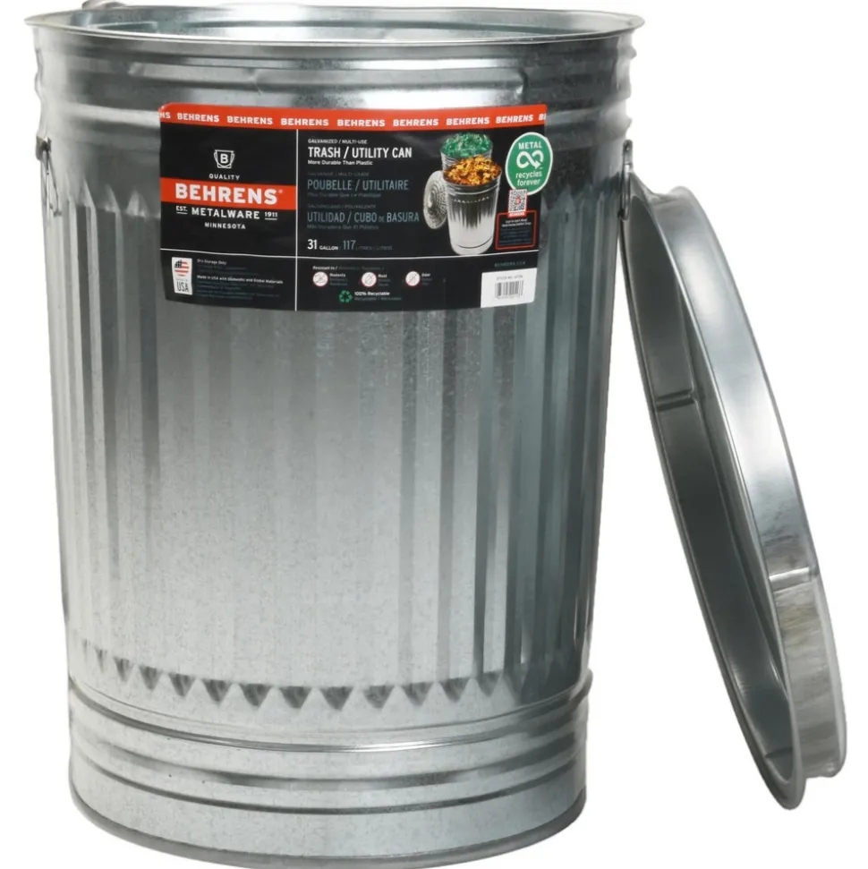 31-Gallon Galvanized Steel Utility/Trash Can with Lid