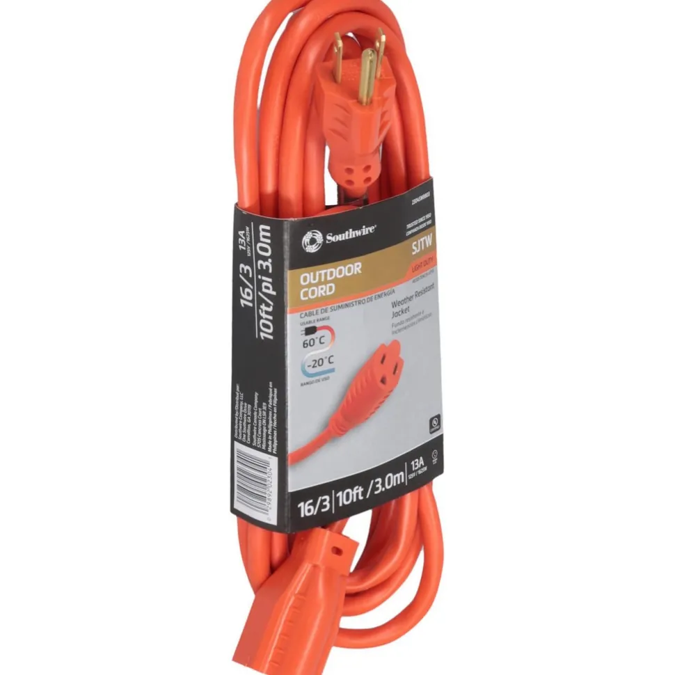10', 16/3 Gauge/Conductors, Orange Indoor & Outdoor Extension Cord