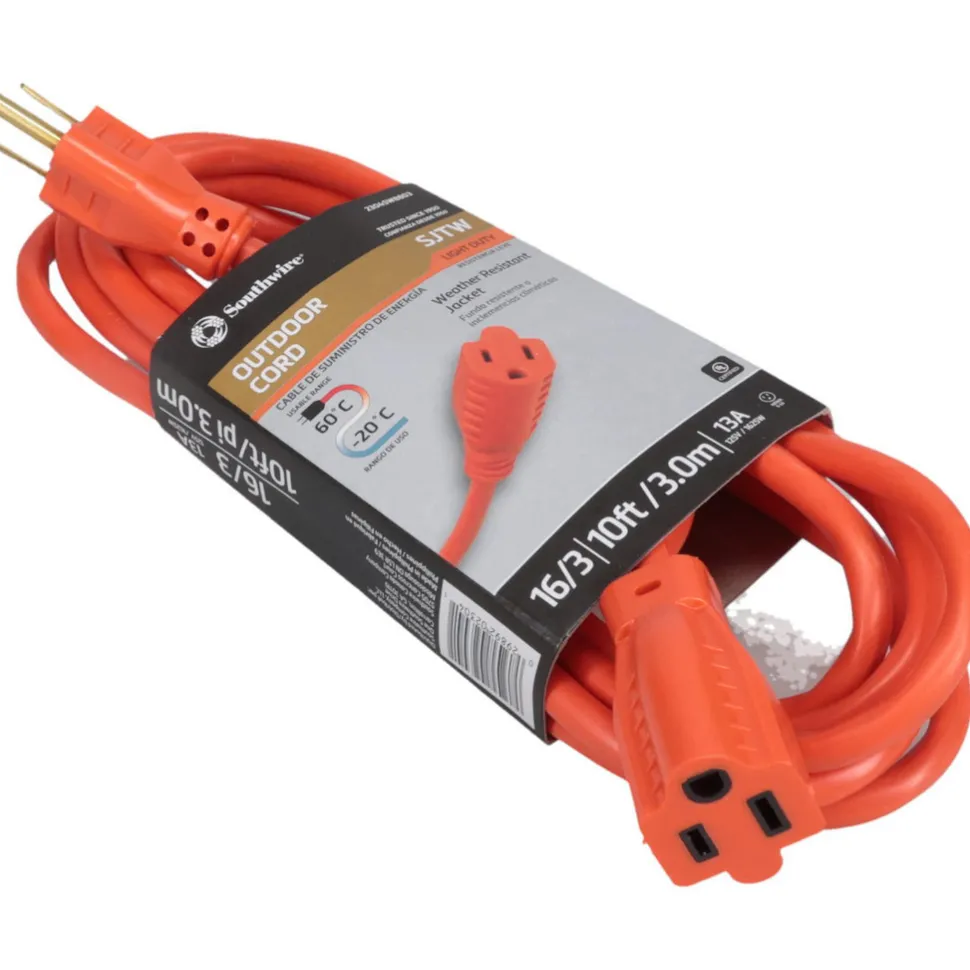 10', 16/3 Gauge/Conductors, Orange Indoor & Outdoor Extension Cord