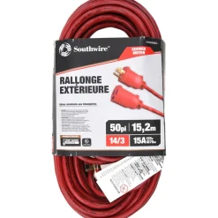 50', 14/3 Gauge/Conductors, Red Indoor & Outdoor Extension Cord