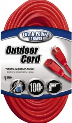 100', 14/3 Gauge/Conductors, Red Indoor & Outdoor Extension Cord