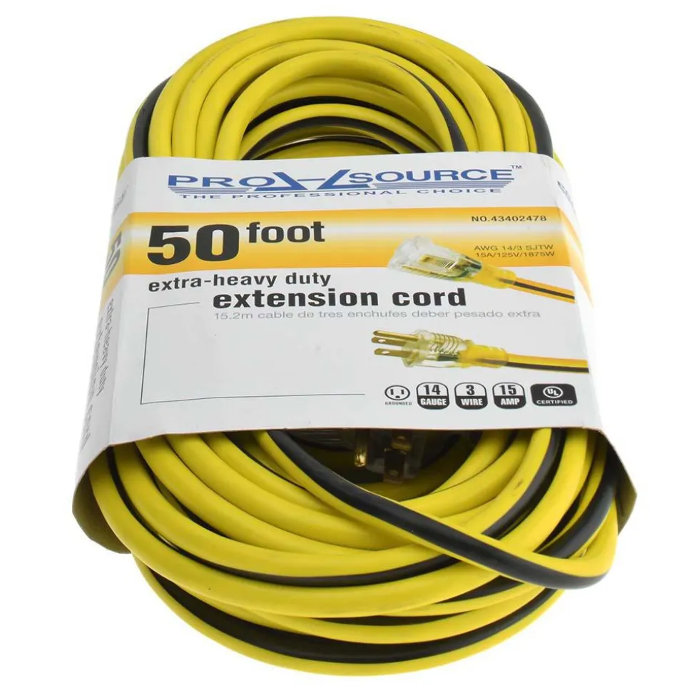 50', 14/3 Gauge/Conductors, Yellow/Black Outdoor Extension Cord