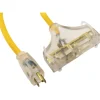 25', 12/3 Gauge/Conductors, Yellow Indoor & Outdoor Extension Cord