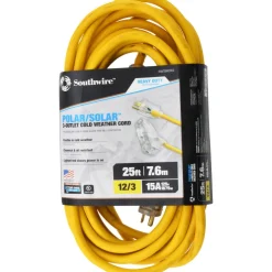 25', 12/3 Gauge/Conductors, Yellow Indoor & Outdoor Extension Cord