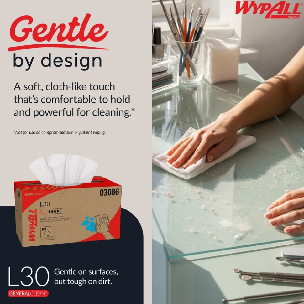 GeneralClean™ L30 Heavy Duty Cleaning Towels (03086), Pop-Up Box, Strong and Soft Towels, White